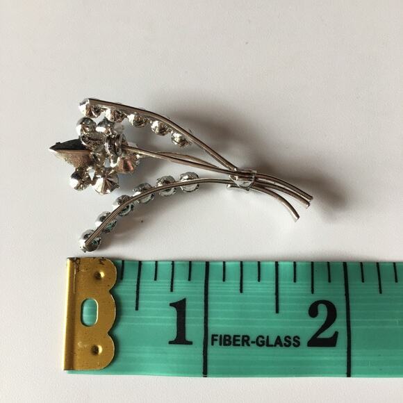 Austrian crystal flower brooch, pin - silver tone and pale blue - Picture 6 of 11